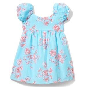 Janie and Jack Puff Sleeve Summer Sky Red Rose Print Dress SIZE 2T